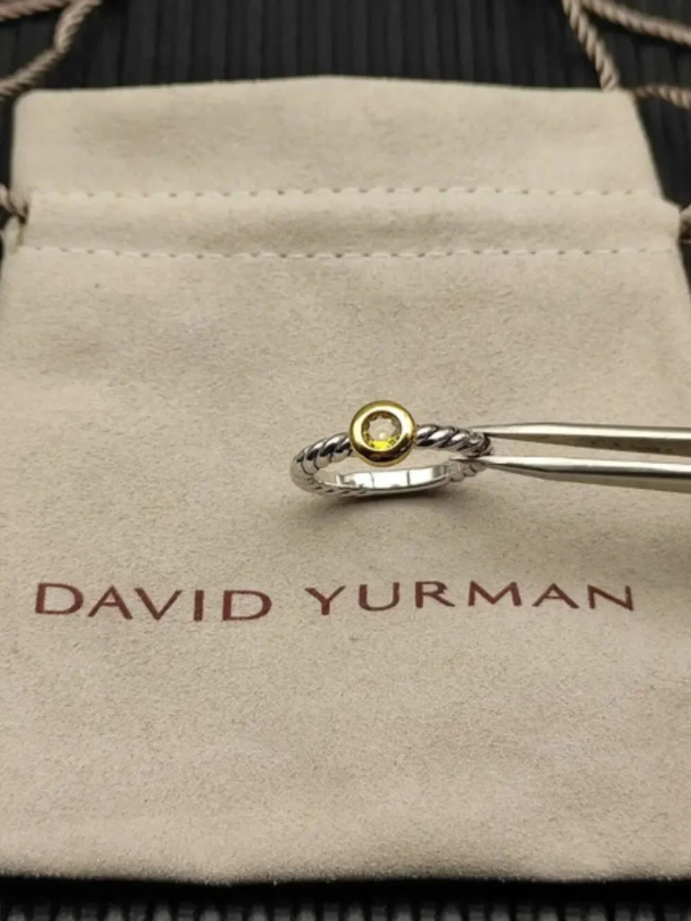 David Yurman Two-Color Petite Cable Yellow Diamond Ring